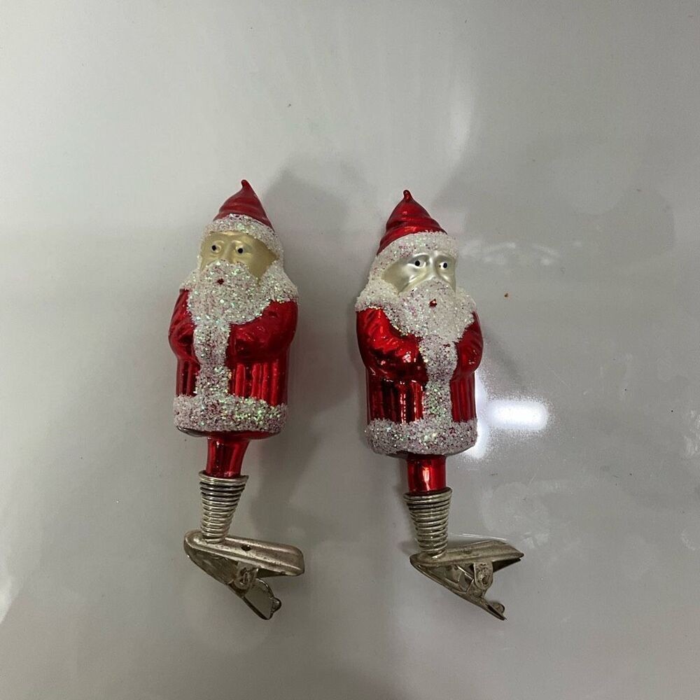VINTAGE Mica Glass Santa Claus Clip On Ornaments